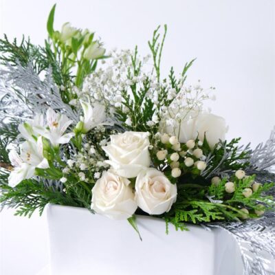 Christmas Table Flowers - White and Silver